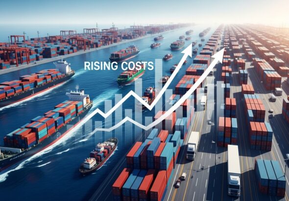 글로벌 물류비 상승 원인을 보여주는 복잡한 공급망 이미지