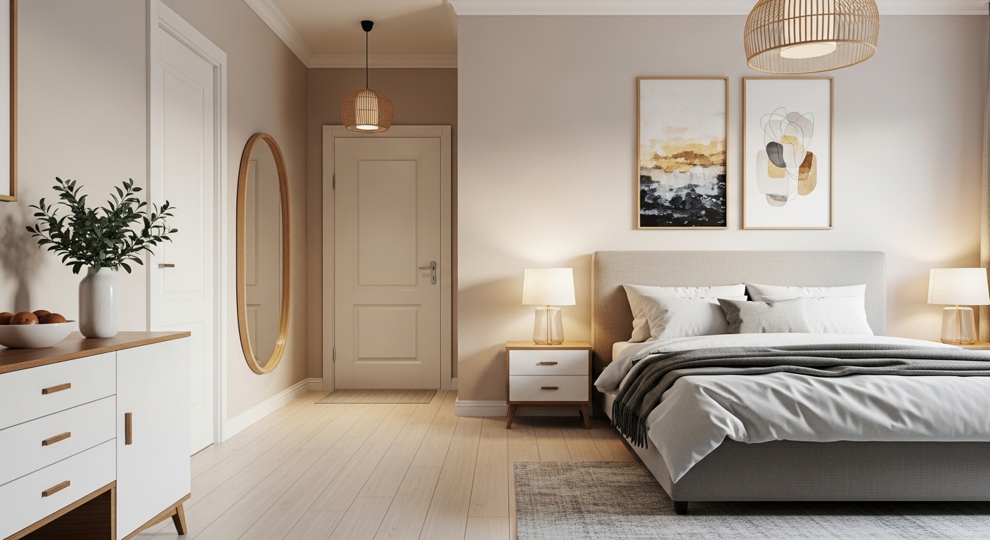 미신과 과학을 넘나드는 인테리어 속설에 대한 통찰을 보여주는 아늑하고 균형 잡힌 거실 풍경